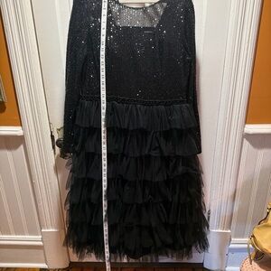 Ieena for Mac Duggal Black Sequin & Tulle Ruffle Dress – Size 14
